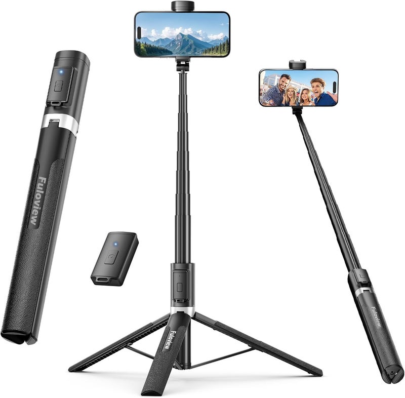 Fuloview Selfie Stick Travel Tripod for iPhone Wireless Remote for Selfies, Extendable Selfie Stick for iPhone, iPhoneTripod for Video Recording, 60 inch, Black - Image 1